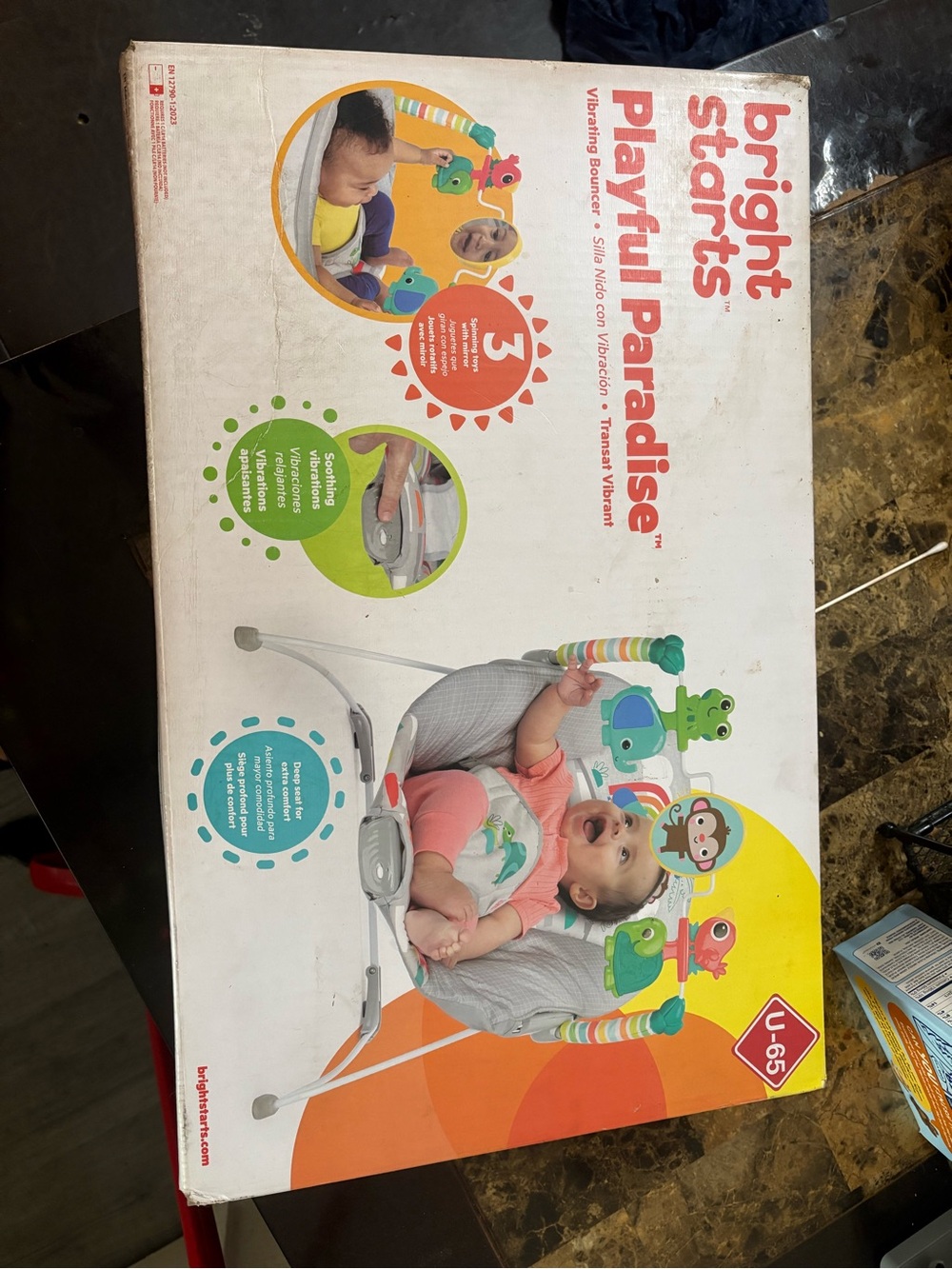 Playful Paradise Baby Bouncer - Gray with Colorful Accents